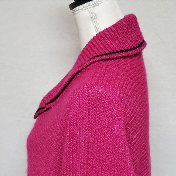 Vintage 1990s Gitano Ribbed Knit Magenta Black Striped Shawl Collar Sweater 22W - Picture 8 of 14